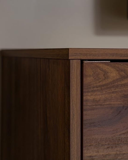 Walker Edison Saxon Mid Century Modern Glass Shelf TV Stand for TVs up to 65 Inches, 60 Inch, Walnut - LeafyLoom
