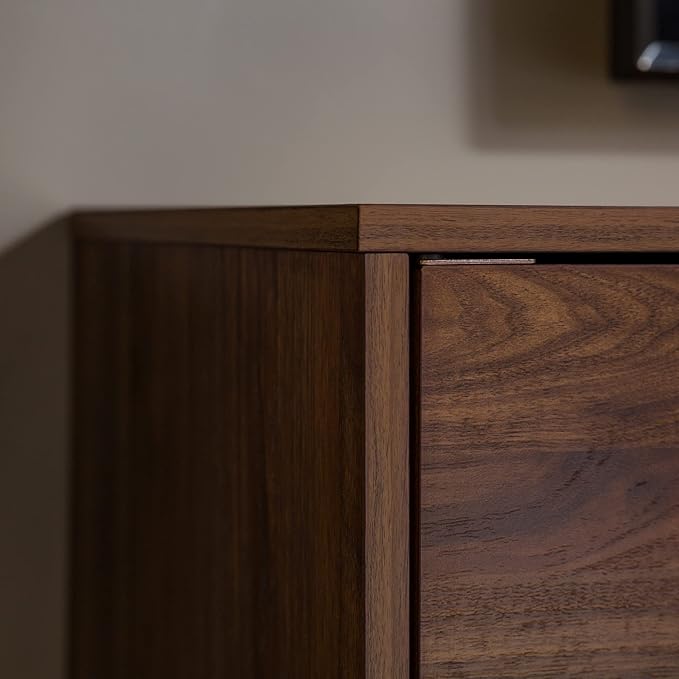 Walker Edison Saxon Mid Century Modern Glass Shelf TV Stand for TVs up to 65 Inches, 60 Inch, Walnut - LeafyLoom