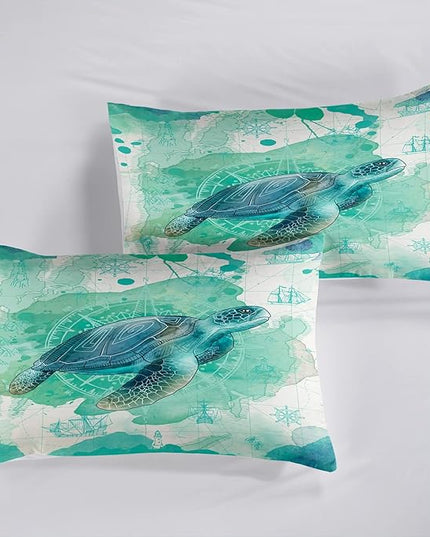 CVHOUSE Sea Turtle Bedding Set,Sea Turtle Comforter Full,Ocean Bohemia Comforter Set for Boys Kids Girls,Ocean Quilt Set with 1 Comforter and 2 Pillow Cases - LeafyLoom