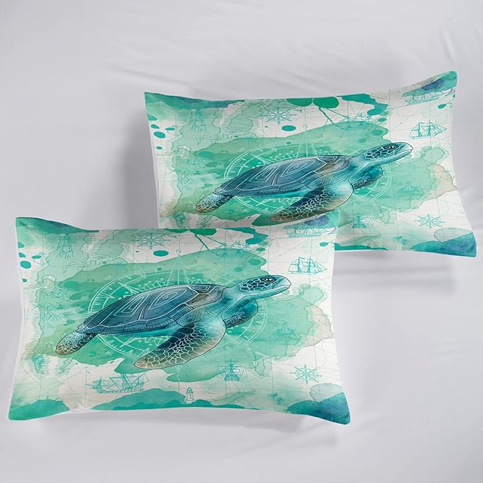 CVHOUSE Sea Turtle Bedding Set,Sea Turtle Comforter Full,Ocean Bohemia Comforter Set for Boys Kids Girls,Ocean Quilt Set with 1 Comforter and 2 Pillow Cases - LeafyLoom