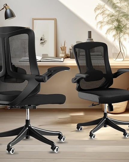 Office Chair with 350LBS Capacity, Ergonomic Comfort Home Desk Chair, Mid Back Gaming Chair with Wheels, Adjustable Height, Lumbar Support, Flip-up Armrest - LeafyLoom
