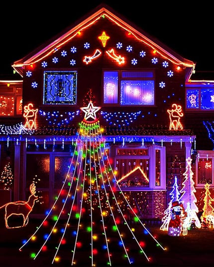 Outdoor Christmas Decorations, Aokudoni 12.6ft 350LED Waterfall Lights, 8 Modes Christmas Lights, Christmas Decorations for Tree, Outdoor Christmas Lights for House Tree Holiday Party, Multicolor Aokudoni