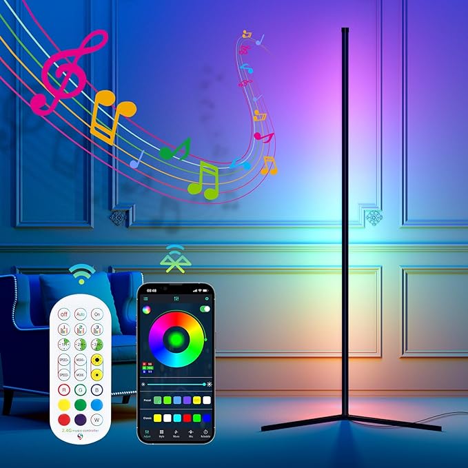 LED Corner Floor Lamp - Space with 16 Million Colors and 230 Dynamic Lighting Modes - App/Remote Control - Music Sync - Easy Installation - Perfect for Living, Gaming Room, and More (1) - LeafyLoom