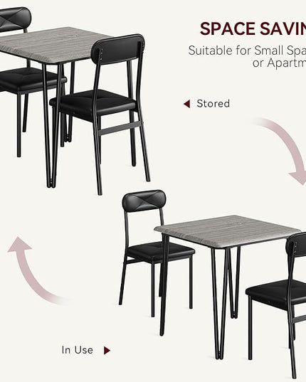 Dining Table for 2, Small Square kitchen Dinner Table Set for 2,Space Saving Wood Modern Dinette With Upholstered,Dining Room Furniture for Breakfast Nook, Apartment,Home Office Small Space,3 Piece - LeafyLoom