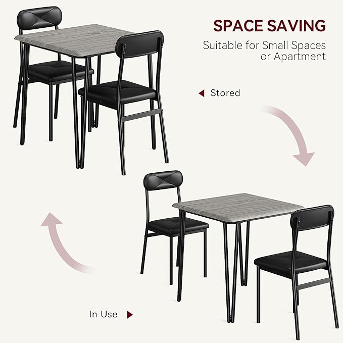 Dining Table for 2, Small Square kitchen Dinner Table Set for 2,Space Saving Wood Modern Dinette With Upholstered,Dining Room Furniture for Breakfast Nook, Apartment,Home Office Small Space,3 Piece - LeafyLoom