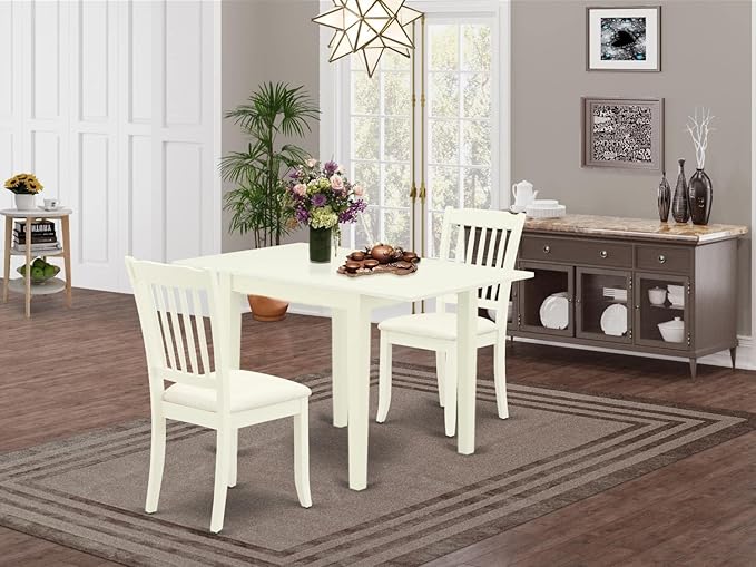 East West Furniture NDDA3-LWH-C Norden 3 Piece Dinette Set for Small Spaces Contains a Rectangle Table with Dropleaf and 2 Linen Fabric Upholstered Dining Chairs, 30x48 Inch - LeafyLoom