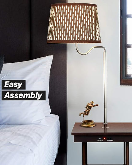 Brightech Madison Side Table with Lamp Combo, Desk Lamp with Wireless Charging Pad and USB Port, Bedside Reading Lamp, Nightstand Lamp with LED Bulb for Bedroom, Living Room, Office - Havana Brown - LeafyLoom