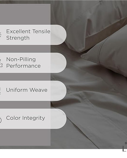 100% Cotton Percale Sheets California King Size, Charcoal, Deep Pocket, 4 Pieces Sheet Set - 1 Flat, 1 Deep Pocket Fitted Sheet and 2 Pillowcases, Crisp Cool and Strong Bed Linen - LeafyLoom