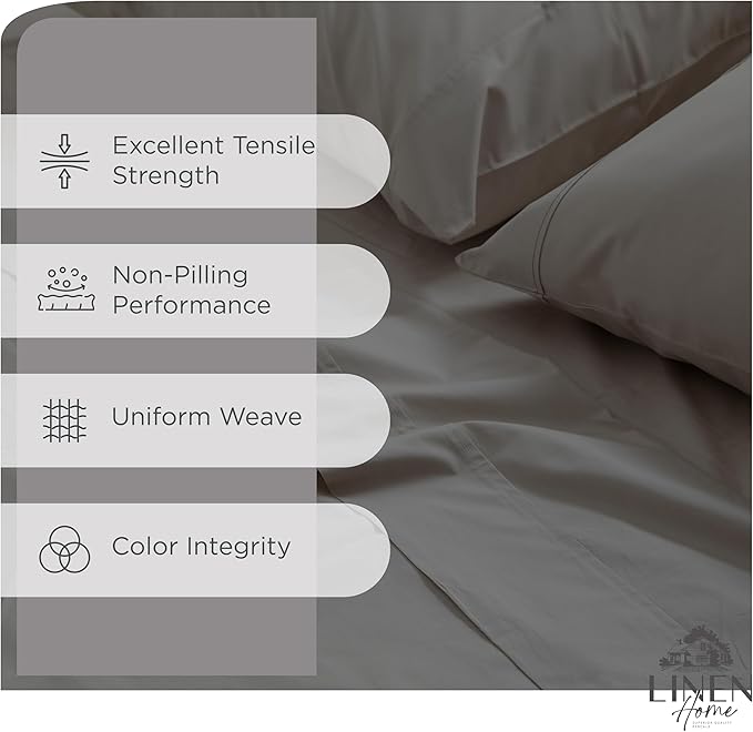100% Cotton Percale Sheets California King Size, Charcoal, Deep Pocket, 4 Pieces Sheet Set - 1 Flat, 1 Deep Pocket Fitted Sheet and 2 Pillowcases, Crisp Cool and Strong Bed Linen - LeafyLoom