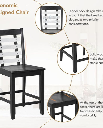 NicBex Dining Room Table Set for 4 Kitchen Table and Chairs Counter Height 5-Piece Dining Table Set with Faux Marble Tabletop, Solid Wood Table Set with Storage Cabinet and Drawer, Black - LeafyLoom
