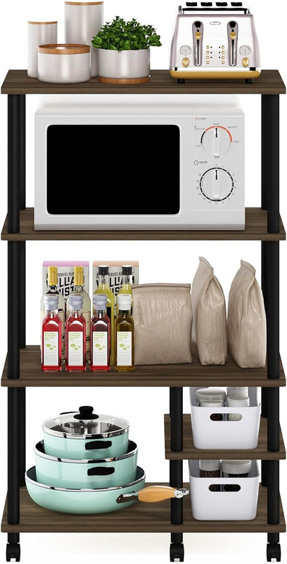 Furinno Turn-N-Tube Kitchen Shelf Cart, Columbia Walnut/Black - LeafyLoom
