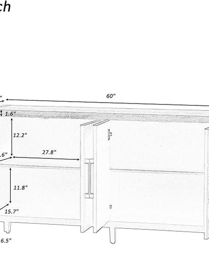 Merax Wood Sideboard Buffet Cabinet with Storage, 4 Door Farmhouse Cupboard w/Adjustable Shelves, Console Table for Kitchen, Dining/Living Room, Grey - LeafyLoom