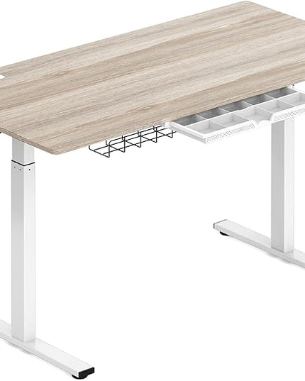 SHW 55-Inch Large Electric Height Adjustable Standing Desk, 55 x 28 Inches, Maple - LeafyLoom