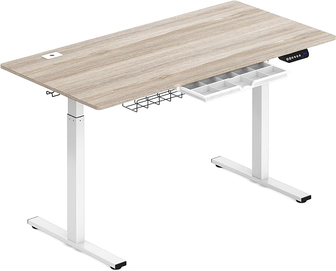 SHW 55-Inch Large Electric Height Adjustable Standing Desk, 55 x 28 Inches, Maple - LeafyLoom