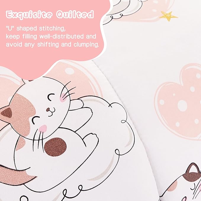 Cat Kids Comforter Set for Girls Twin, Cute Quilted Pink Heart Printed Bedding Set with Pillow Sham, Lightweight Soft Breathable Machine Washable Bed Set 2 Piece - LeafyLoom