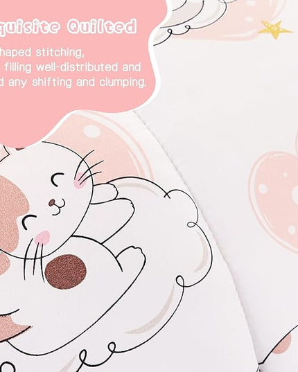 Cat Kids Comforter Set for Girls Full Size, Cute Quilted Pink Heart Printed Bedding Set with Pillow Sham, Lightweight Soft Breathable Machine Washable Bed Set 3 Piece - LeafyLoom