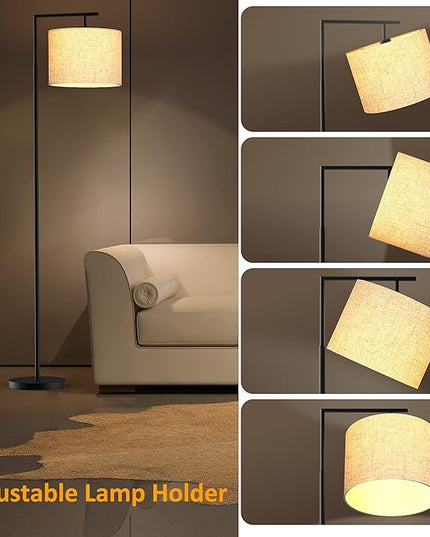 PESRAE LED Floor Lamp with Remote Control, 4 Color Temperature LED Bulb Included, Modern Standing lamp with Linen Lampshade for Bedroom, Living Room, Matte Black - LeafyLoom