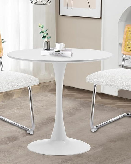 White Round Dining Table, 31.5" Tulip Table, Mid-Century Leisure Table - LeafyLoom