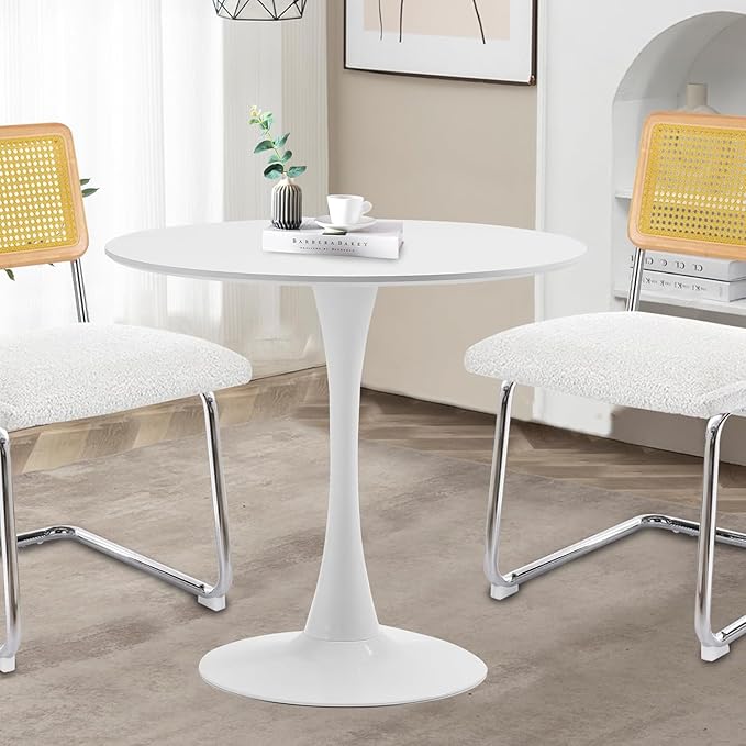 White Round Dining Table, 31.5" Tulip Table, Mid-Century Leisure Table - LeafyLoom
