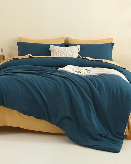 MILDLY California King Size Comforter Set 7 Piece Color Clash, Peacock Blue Bed in a Bag, All Season Bedding Sets with 1 Comforter, 2 Pillow Shams, 2 Pillowcases, 1 Flat Sheet, 1 Fitted Sheet - LeafyLoom