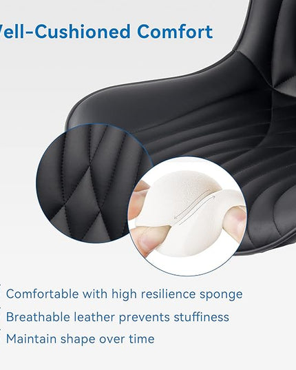 YOUNIKE Office Chair, Armless Desk Chair with Wheels, Home Office Computer Task Chairs, Modern Faux Leather Padded Vanity Chair, Adjustable Swivel Rocking Chair with Back, Black - LeafyLoom