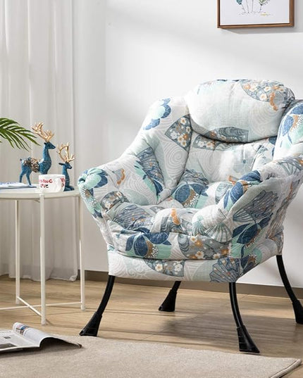 HollyHOME Modern Fabric Large Lazy Chair, Accent Oversized Comfy Reading Chair, Thick Padded Cozy Lounge Chair with Armrest, Steel Frame Leisure Sofa Chair for Living Room, Bedroom, Dorm, Fan Print - LeafyLoom