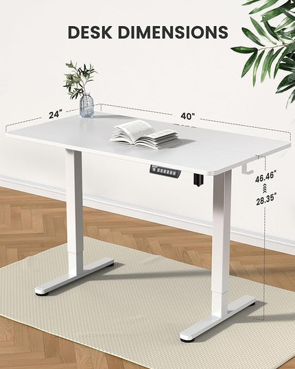 ErGear Height Adjustable Electric Standing Desk, 40 x 24 Inches Sit Stand up Desk, Memory Computer Home Office Desk (White) - LeafyLoom