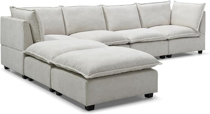 Free Combination Extra Wide Convertible Modular Sectional Sofa with Movable Ottoman Sets,6 Seater Oversized Reversible Corner Couch with Thicked Cushion & Detackable Backrest for Living Room - LeafyLoom