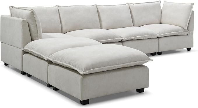 Free Combination Extra Wide Convertible Modular Sectional Sofa with Movable Ottoman Sets,6 Seater Oversized Reversible Corner Couch with Thicked Cushion & Detackable Backrest for Living Room - LeafyLoom