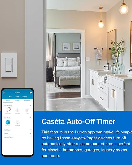Lutron Caseta Original Smart Dimmer Switch With Wallplate (Lutron Smart Hub Required), for LED Lights, 150 Watt, Single-Pole/3-Way, No Neutral Required, PDW-6WCL-WH-A, White Lutron