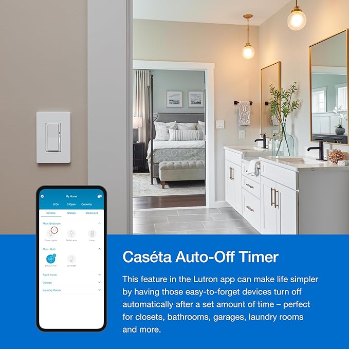 Lutron Caseta Original Smart Dimmer Switch With Wallplate (Lutron Smart Hub Required), for LED Lights, 150 Watt, Single-Pole/3-Way, No Neutral Required, PDW-6WCL-WH-A, White Lutron