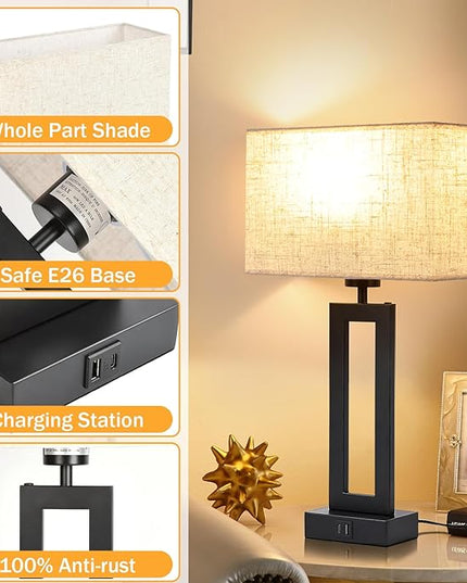 Touch Lamps for Bedrooms Set of 2 BedsideTable Lamp with USB C+A, 3 Way Dimmable Nightstand Lamps Modern Living Room Lamps for End Tables Night Stand Lamps for Home Office Guest Room, Cream&Black - LeafyLoom
