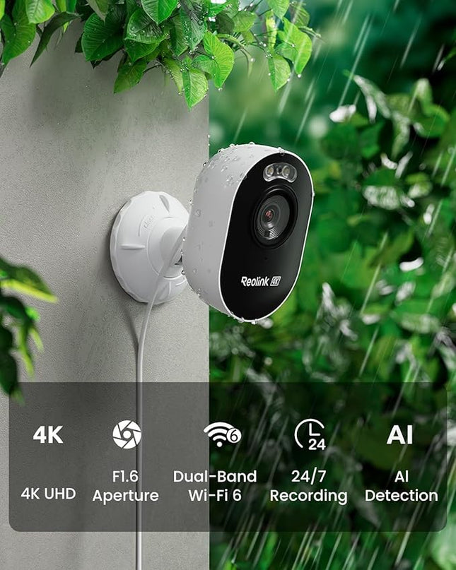 REOLINK 4K Outdoor Security Camera, 2.4/5GHz Wi-Fi 6, AI Detection, Spotlight Color Night Vision, 24/7 Recording, No Monthly Fees, Corded Wireless WiFi Security Camera, Weatherproof, Lumus Pro REOLINK