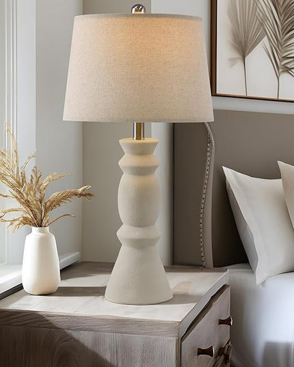 Oneach 25.75'' Farmhouse Ceramic Table Lamp for Living Room Bedside Lamps Office White Table Lamp Set of 2 for Bedroom Retro Nightstand Lamp End Table Lamps (Beige) - LeafyLoom