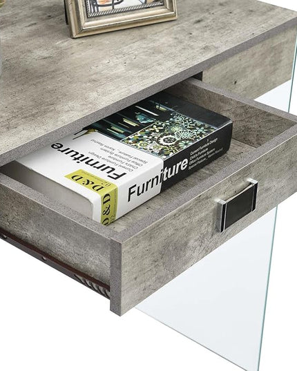 Convenience Concepts SoHo 1 Drawer Glass 36 inch Desk, Faux Birch/Glass - LeafyLoom