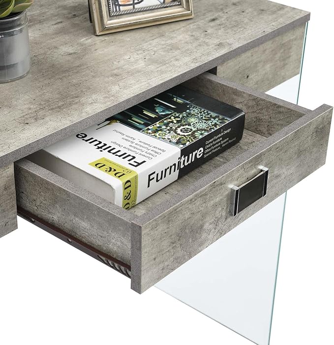 Convenience Concepts SoHo 1 Drawer Glass 36 inch Desk, Faux Birch/Glass - LeafyLoom