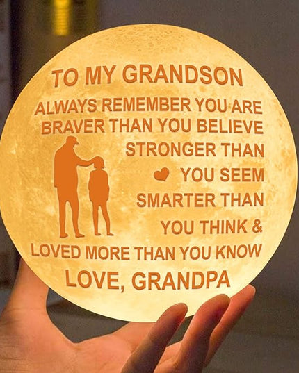 Personalized 3D Moon Lamp for Grandson,Personalized 5.9 Inch 3D Printing Moon Light Gift for Grandson Valentine's Christmas Gift (for Grandson from Grandpa) - LeafyLoom