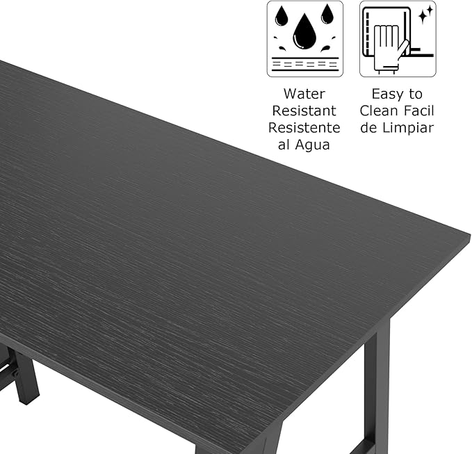 sogesfurniture 47 inches Writing Computer Study Desk with 2 Tier Storage Shelves on Left or Right Side, Trestle Desk, Home Office Study Desk,Black - LeafyLoom