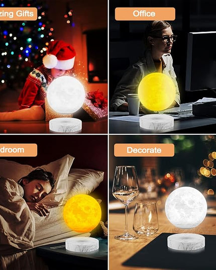 VGAzer Levitating Moon Lamp,Floating and Spinning in Air Freely with 3D Printing LED Moon Light Has 3 Colors for Unique Christmas Gifts,Room Decor (Marble Base 3 Colors) - LeafyLoom