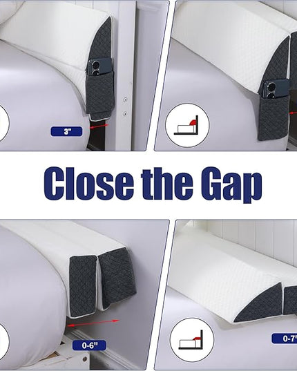 HOMBYS Pillow Wedge for Headboard Gap,Mattress Wedge Gap Filler Queen Size,Bed Crack Pillow,Foam Bed Gap Filler,Multifuctional Headboard Space Filler with Side Pocket,Fill The Gap (0-7") - LeafyLoom