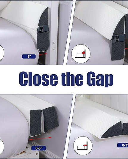HOMBYS Pillow Wedge for Headboard Gap,Mattress Wedge Gap Filler Full Size,Bed Crack Pillow,Foam Bed Gap Filler,Multifuctional Headboard Space Filler with Side Pocket,Fill The Gap (0-7") - LeafyLoom