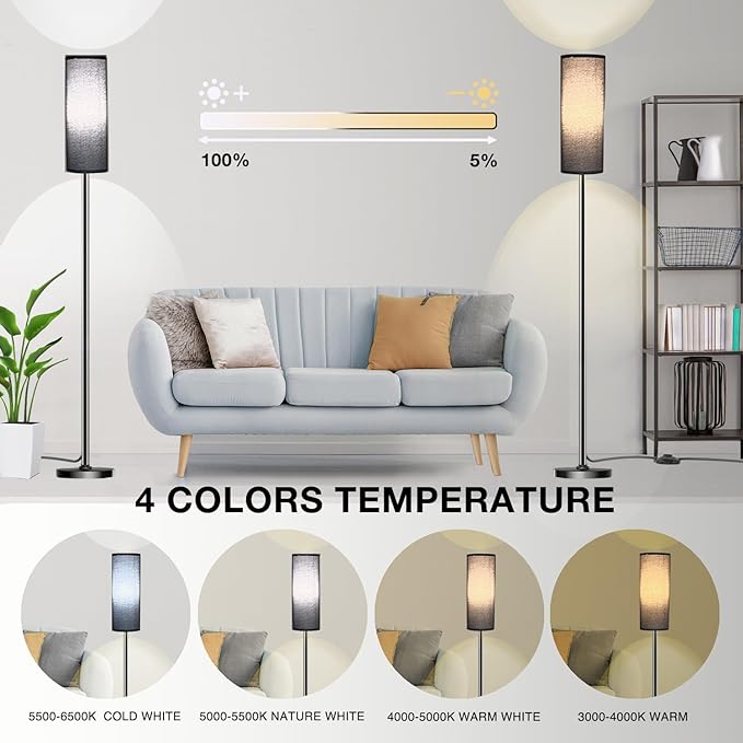 Floor Lamp for Living Room Bedroom, Modern Floor Lamp with Remote,Stepless Dimmable 12W Bulb Included,Standing Lamps LED Tall Lamp for Bedroom Office(Black) - LeafyLoom