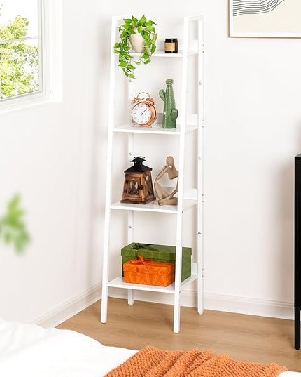 Yoobure Ladder Shelf, 4 Tier Tall Ladder Bookshelf Corner Shelf, Industrial Book Shelf Ladder Bookcase Narrow, Standing Storage Shelves Display Shelf for Bedroom Living Room Office Kitchen Bathroom - LeafyLoom