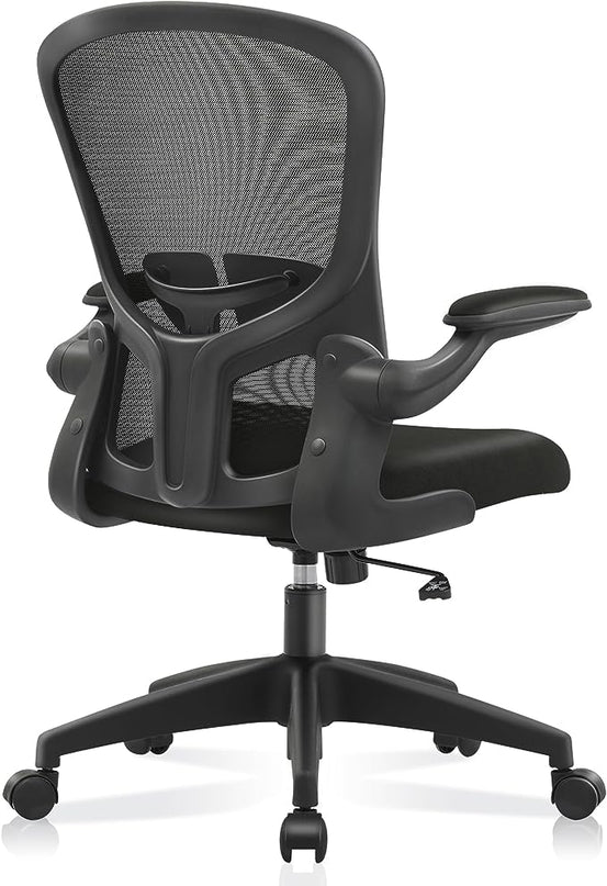 FelixKing Office Desk Chairs, Ergonomic PC Desk Chair with Wheels, Adjustable Lumbar Support and Height, Swivel Computer Chair with Flip-up Armrests, Ergo Mesh Backrest for Working (Black) - LeafyLoom