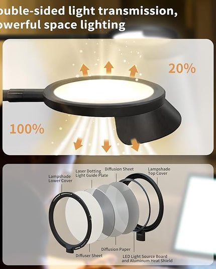 QINER LED Desk Lamp, Eye Protection Desk Light with Sunshade Touch Control Table Lamp Gooseneck Task Lamp 25 Lighting Effect Modes Clamp Lamp for Office Workbench Drafting Live Streaming - LeafyLoom