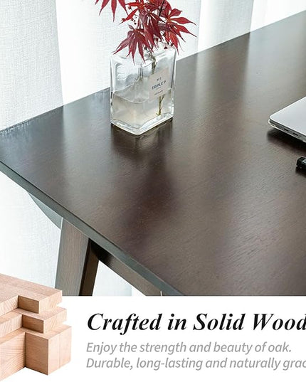 Computer Desk with Drawers, Solid Wood Writing Desk, Mid Century Modern Home Office Desks, Oak Study Table, Small Desk for Bedroom, 29.1 H x 39.4 W x 21.7 D Inches, Walnut - LeafyLoom