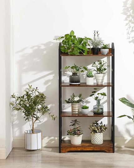Vagusicc 4 Tier Bookshelf with 2 Storage Baskets, Tall Bookcase Shelf Storage Organizer Wood Book Shelf, Modern Shelf Rack Shelves with Steel Frame, Multipurpose Bookshelf for Bedroom Living Room - LeafyLoom