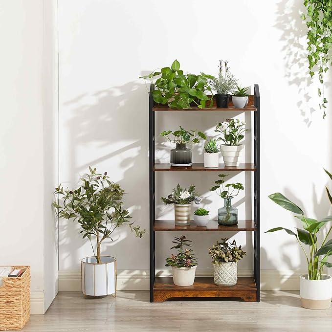 Vagusicc 4 Tier Bookshelf with 2 Storage Baskets, Tall Bookcase Shelf Storage Organizer Wood Book Shelf, Modern Shelf Rack Shelves with Steel Frame, Multipurpose Bookshelf for Bedroom Living Room - LeafyLoom