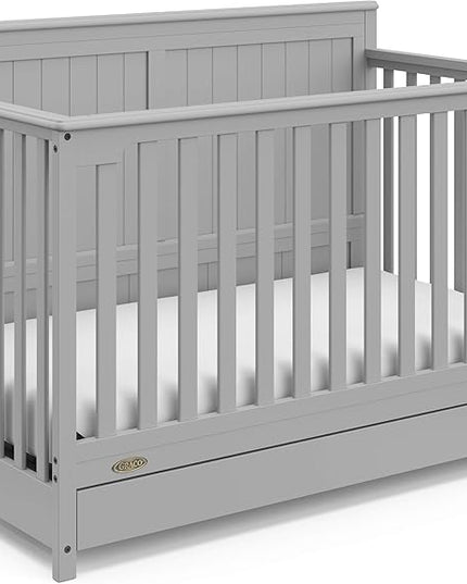 Graco Hadley 5-in-1 Convertible Crib with Drawer (Pebble Gray) – GREENGUARD Gold Certified, Crib with Drawer Combo, Full-Size Nursery Storage Drawer, Converts to Toddler Bed, Daybed - LeafyLoom