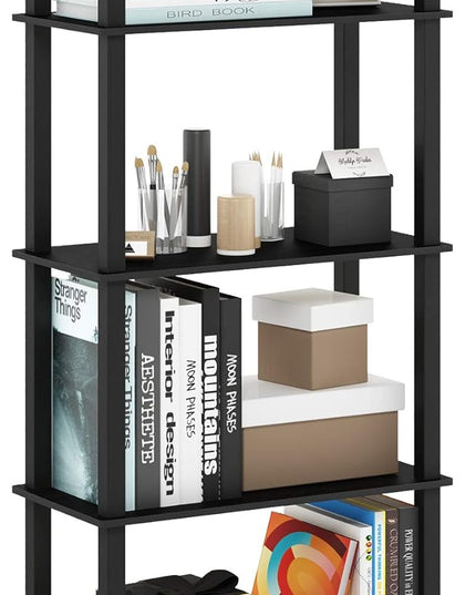 Furinno Turn-N-Tube 5-Tier Multipurpose Shelf / Display Rack / Storage Shelf / Bookshelf, Square Tubes, Americano/Black - LeafyLoom